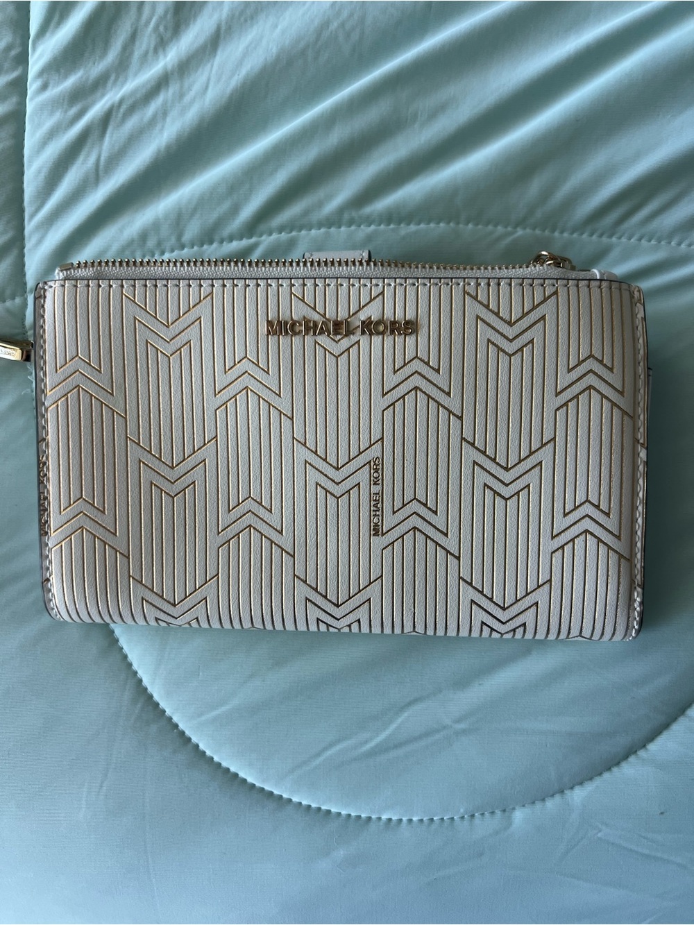 MICHAEL KORS Optic white and gold Embossed Zip Wallet